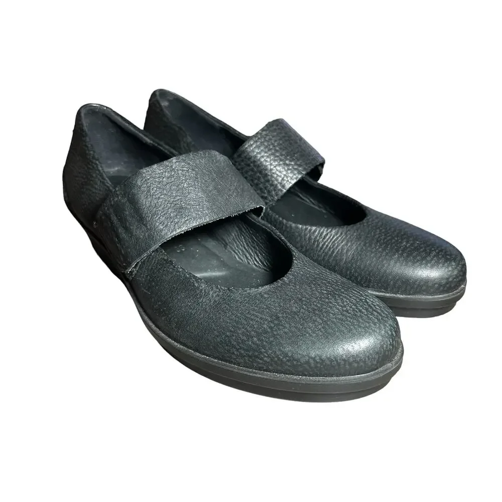 Ecco Skyler Mary Jane Black Leather Wedges Size 38 US 7 comfort hook and loop